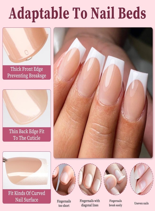 Lifextol 140PC White French Tip Press on Nails Short Fake Nails Press ons with 5*Adhesive Tabs, Pink Square Acrylic Nail Press on Nail French Tip Nails False Artificial Fingernails Stick on Nails-F - Image 4